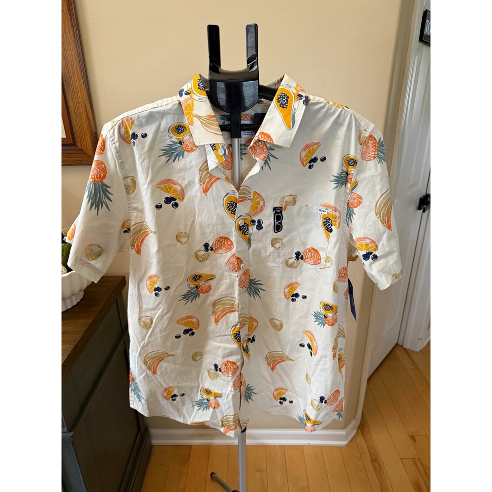 Hurley Men's XL Tropical Fruit Shirt Stretch Fit Short Sleeve Button Up NWT